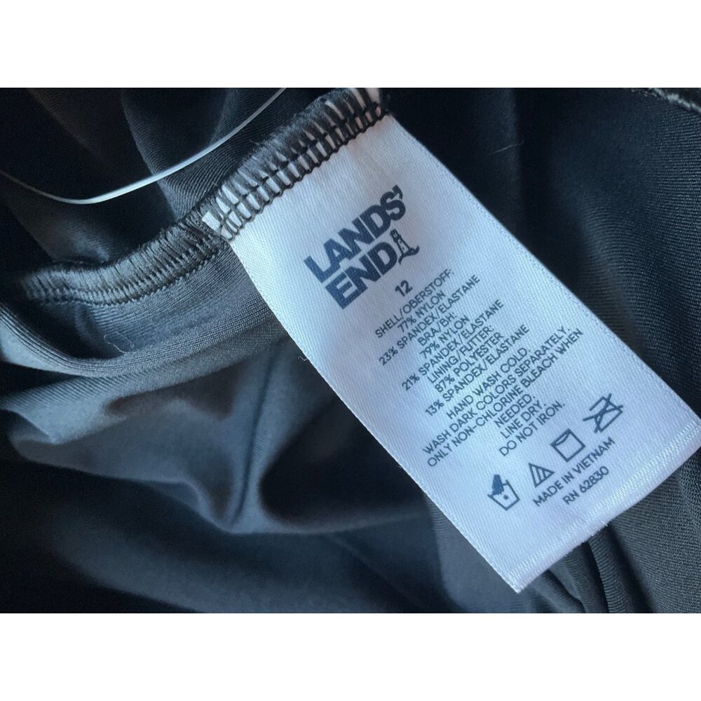 NEW W/Tags Lands' End Womens Sz 12 Tankini Top Black Crossed Rushed Swimwear Tra - Picture 6 of 11